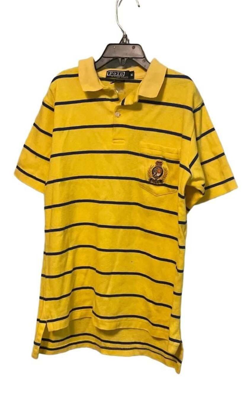 VTG Black Label Polo Ralph Lauren Youth‎ 16 Rugby Shirt Crest Pocket Yellow